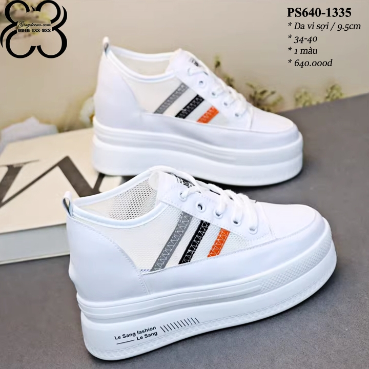 Giày Đế Cao Da Vi Sợi Phối Lưới 9.5cm PS640-1335
