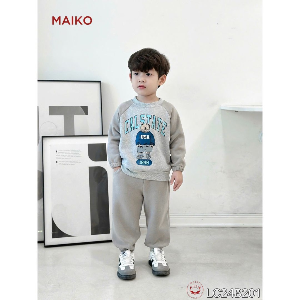 Bộ nỉ bông bé trai phối tay họa tiết gấu Wang dễ thương LC24B201