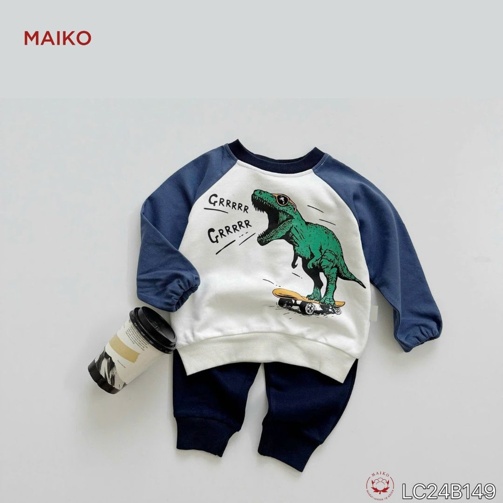 Bộ bé trai cotton da cá in khủng long  LCB149