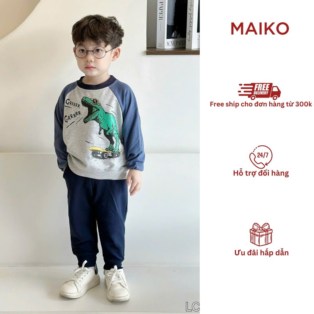 Bộ bé trai cotton da cá in khủng long  LCB149