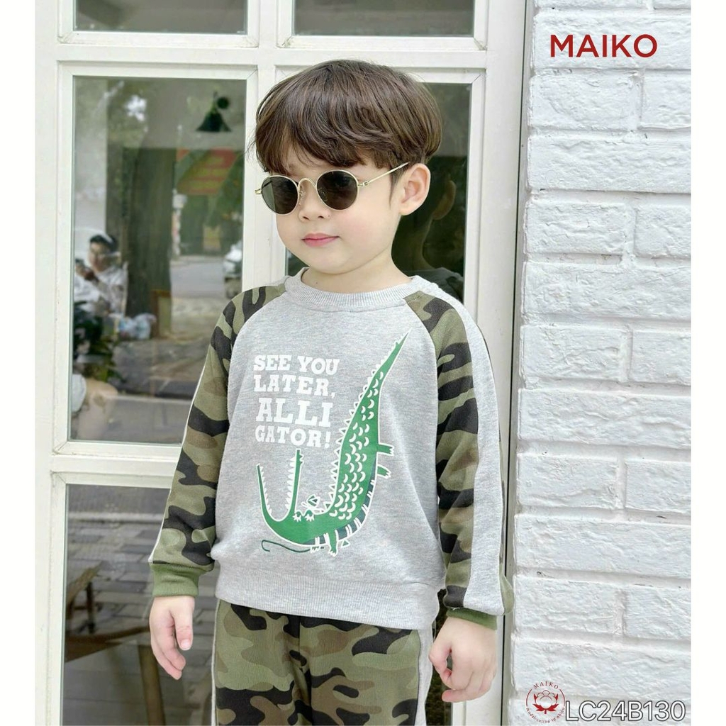 Bộ bé trai rằn ri cotton da cá in cá sấu LCB130