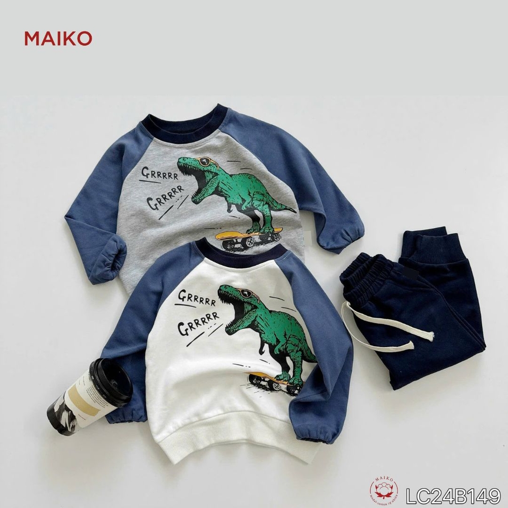 Bộ bé trai cotton da cá in khủng long  LCB149