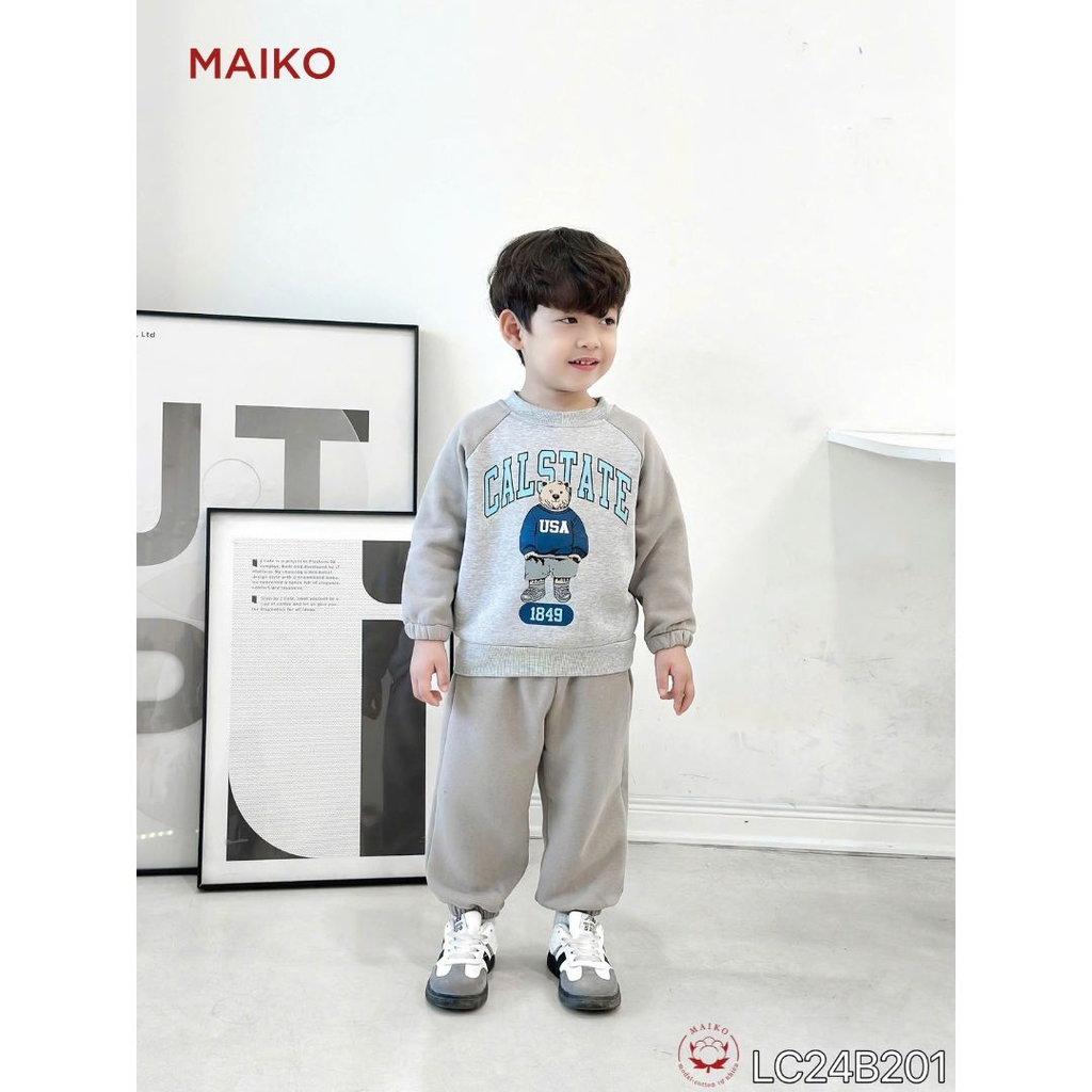 Bộ nỉ bông bé trai phối tay họa tiết gấu Wang dễ thương LC24B201