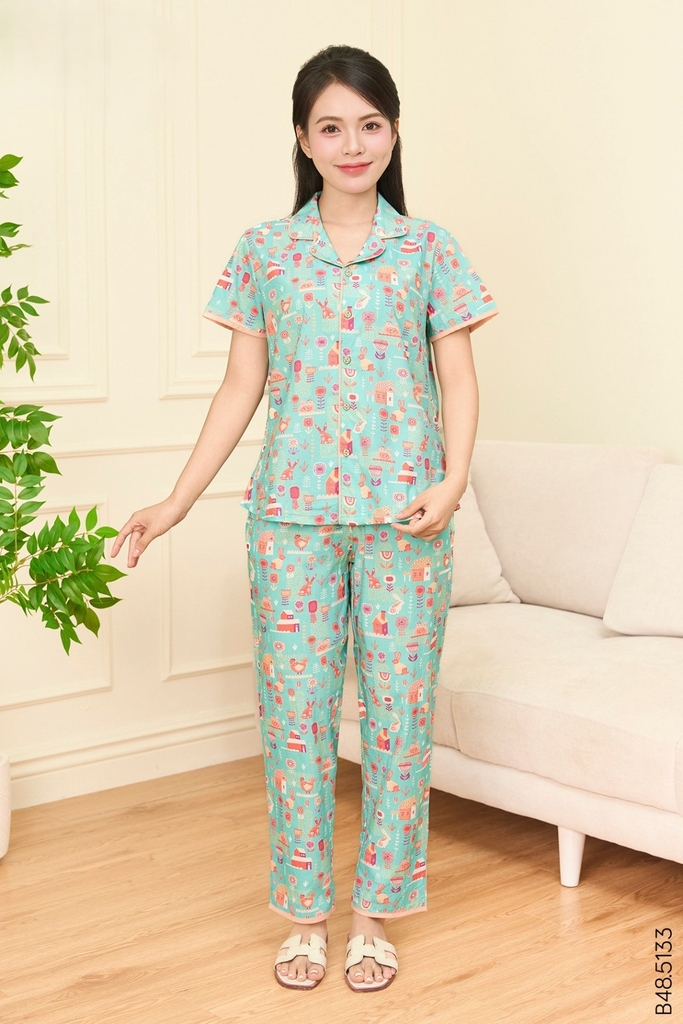 BỘ COTTON RAYON NỮ ÁO CỘC QUẦN DÀI B48.5133
