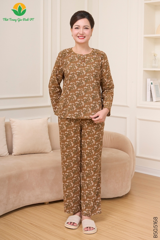 Bộ cotton rayon trung niên quần dài áo dài tay B50.5168