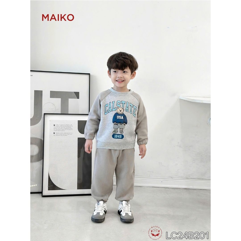 Bộ nỉ bông bé trai phối tay họa tiết gấu Wang dễ thương LC24B201