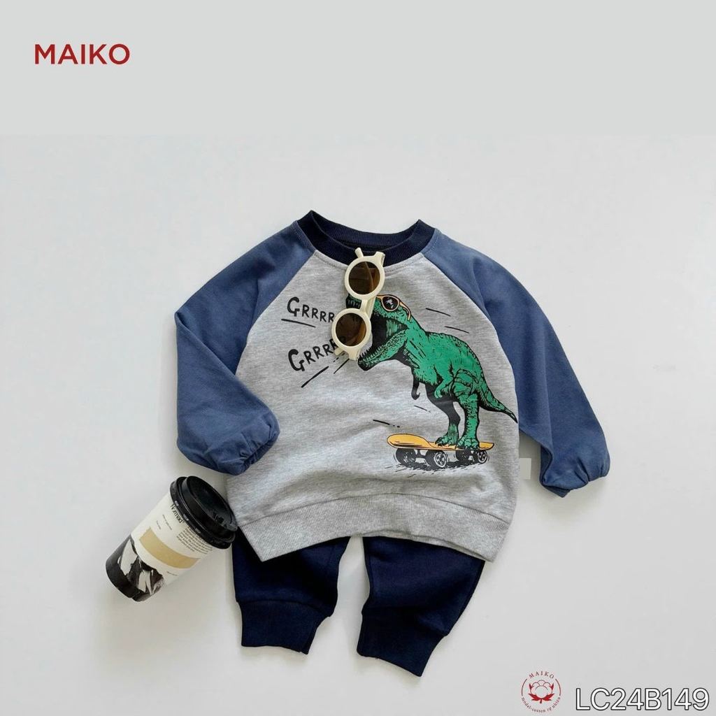 Bộ bé trai cotton da cá in khủng long  LCB149