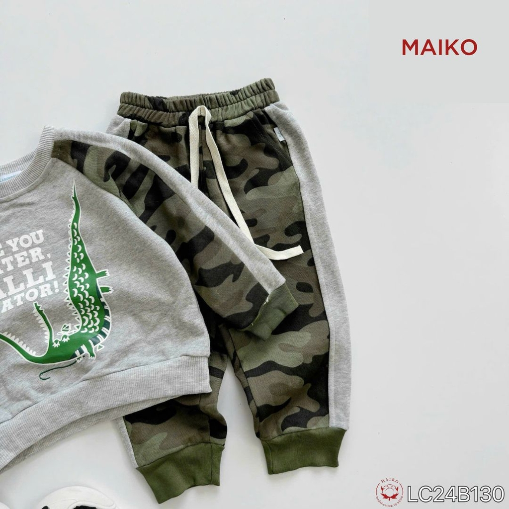 Bộ bé trai rằn ri cotton da cá in cá sấu LCB130