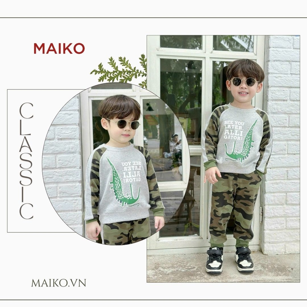 Bộ bé trai rằn ri cotton da cá in cá sấu LCB130