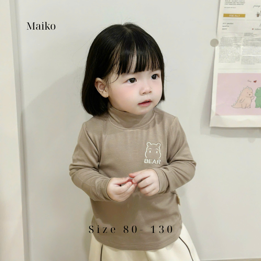 Áo giữ nhiệt thêu nơ & gấu Bé gái 80-130