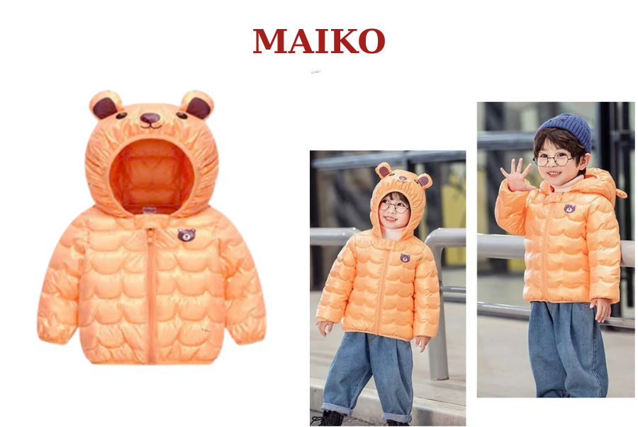Áo phao nhũ mũ gấu Bé trai - Bé gái 80/120