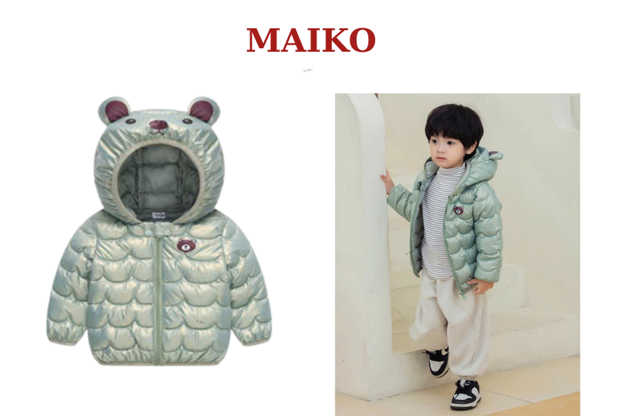 Áo phao nhũ mũ gấu Bé trai - Bé gái 80/120
