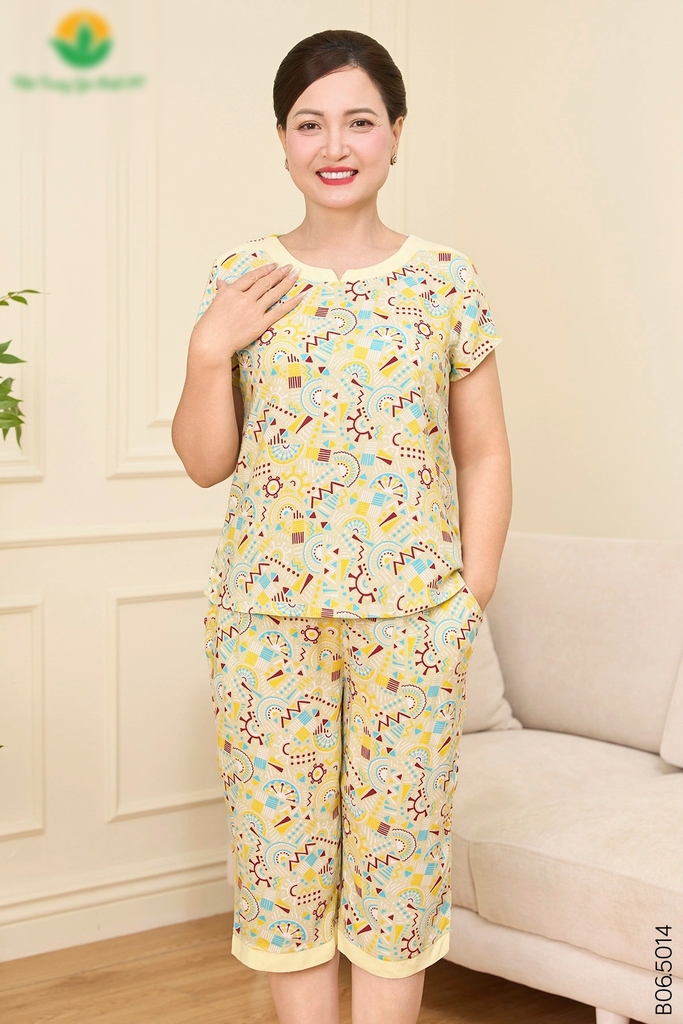 Bộ lanh trung niên quần lửng áo cộc tay