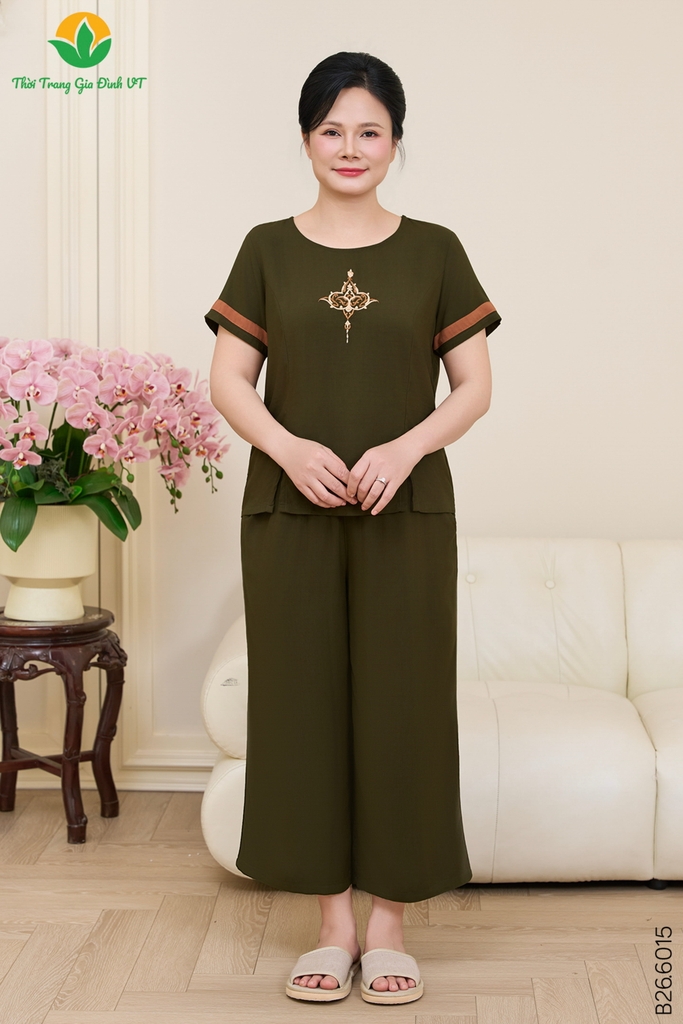 Bộ lanh trung niên quần lửng dài áo cộc tay