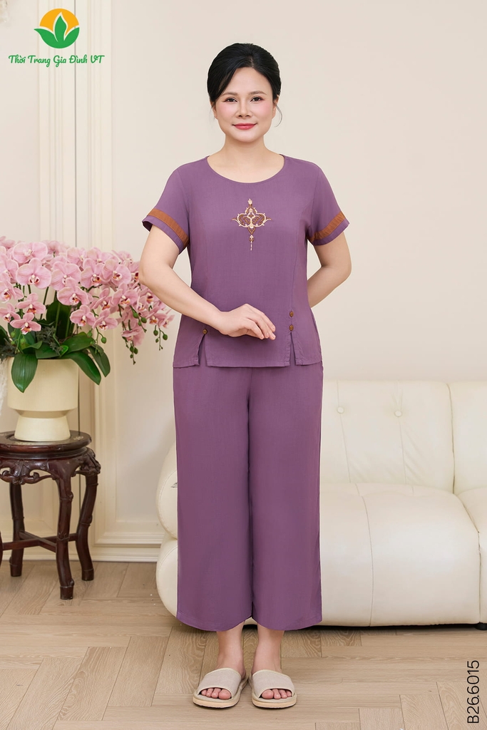 Bộ lanh trung niên quần lửng dài áo cộc tay