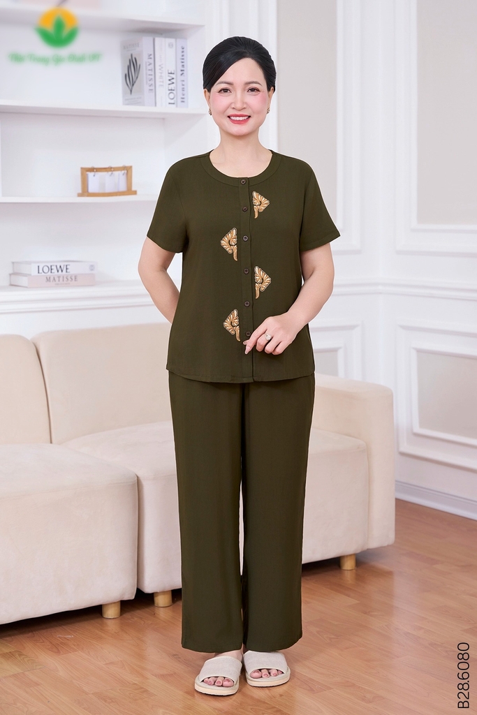 Bộ lanh trung niên quần dài áo cộc tay
