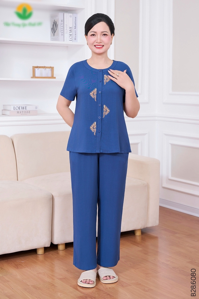 Bộ lanh trung niên quần dài áo cộc tay