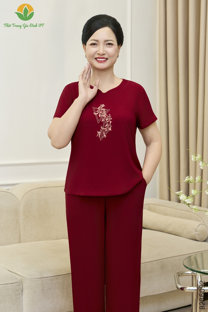 Bộ lanh trung niên quần dài áo cộc tay