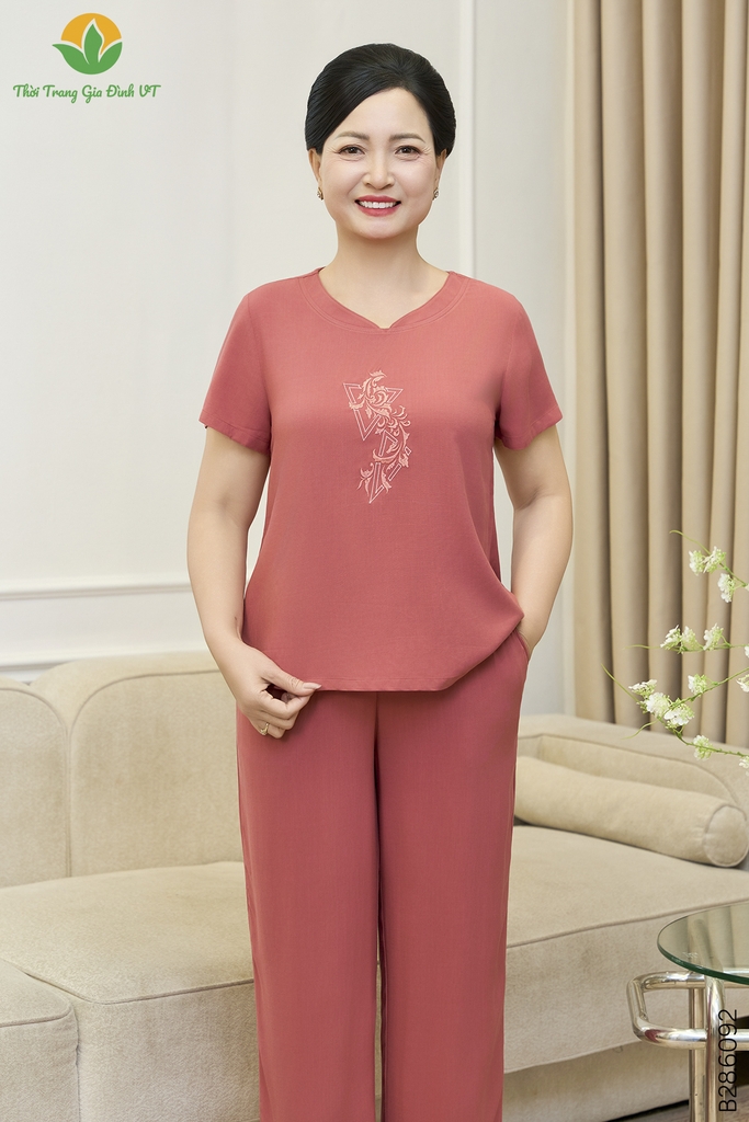 Bộ lanh trung niên quần dài áo cộc tay