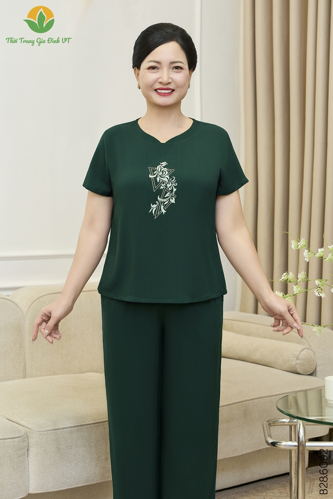 Bộ lanh trung niên quần dài áo cộc tay