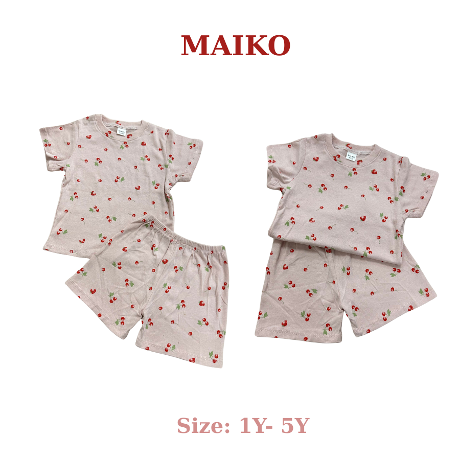 Bộ cotton cộc tay in tràn Bé gái BCBG2025