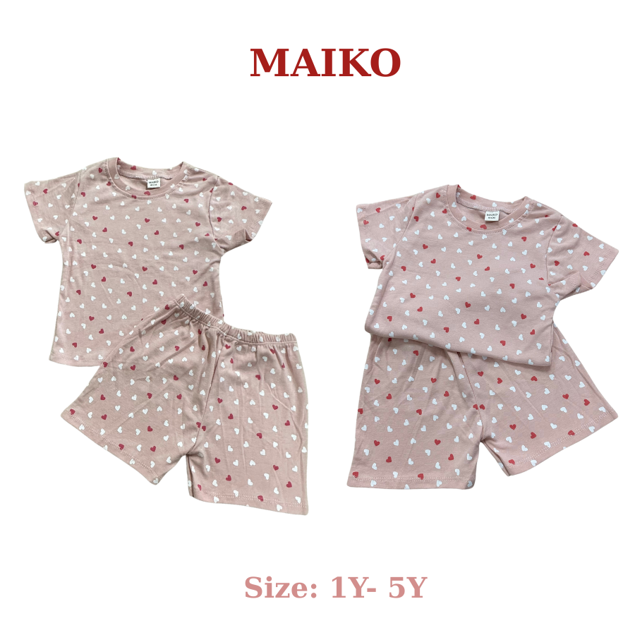 Bộ cotton cộc tay in tràn Bé gái BCBG2025