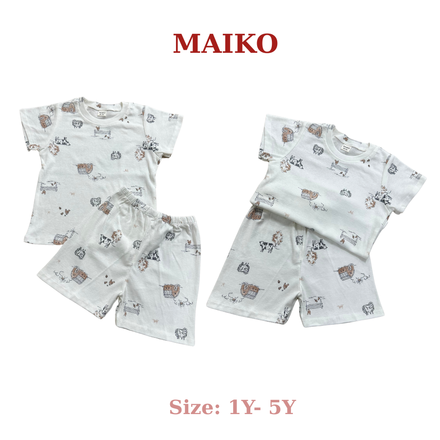 Bộ cotton cộc tay in tràn BÉ TRAI 80-120