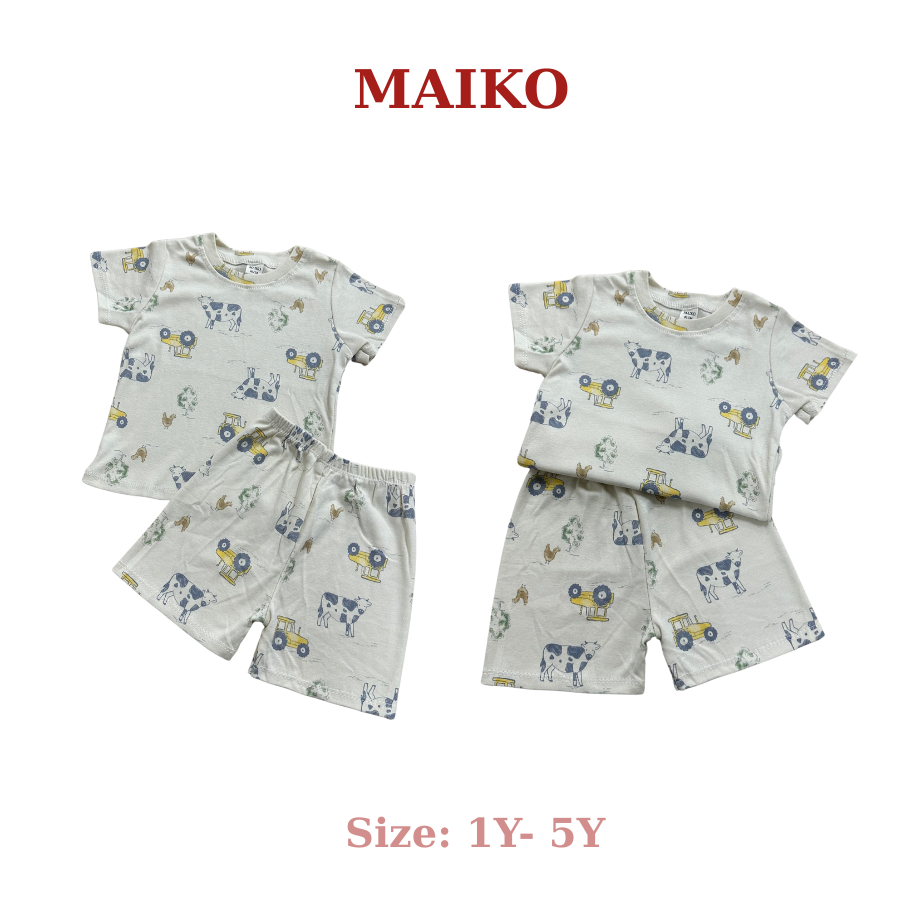 Bộ cotton cộc tay in tràn BÉ TRAI 80-120