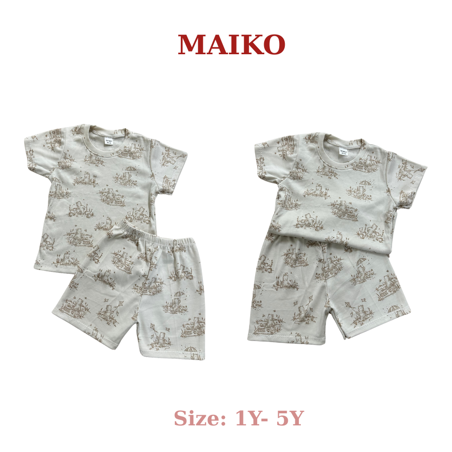 Bộ cotton cộc tay in tràn BÉ TRAI 80-120
