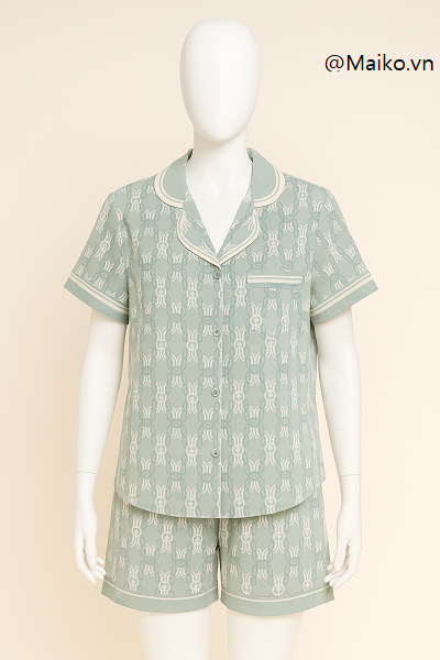 BỘ LỤA SATIN PIJAMA QUẦN ĐÙI ÁO CỘC TAY CAO CẤP BL395