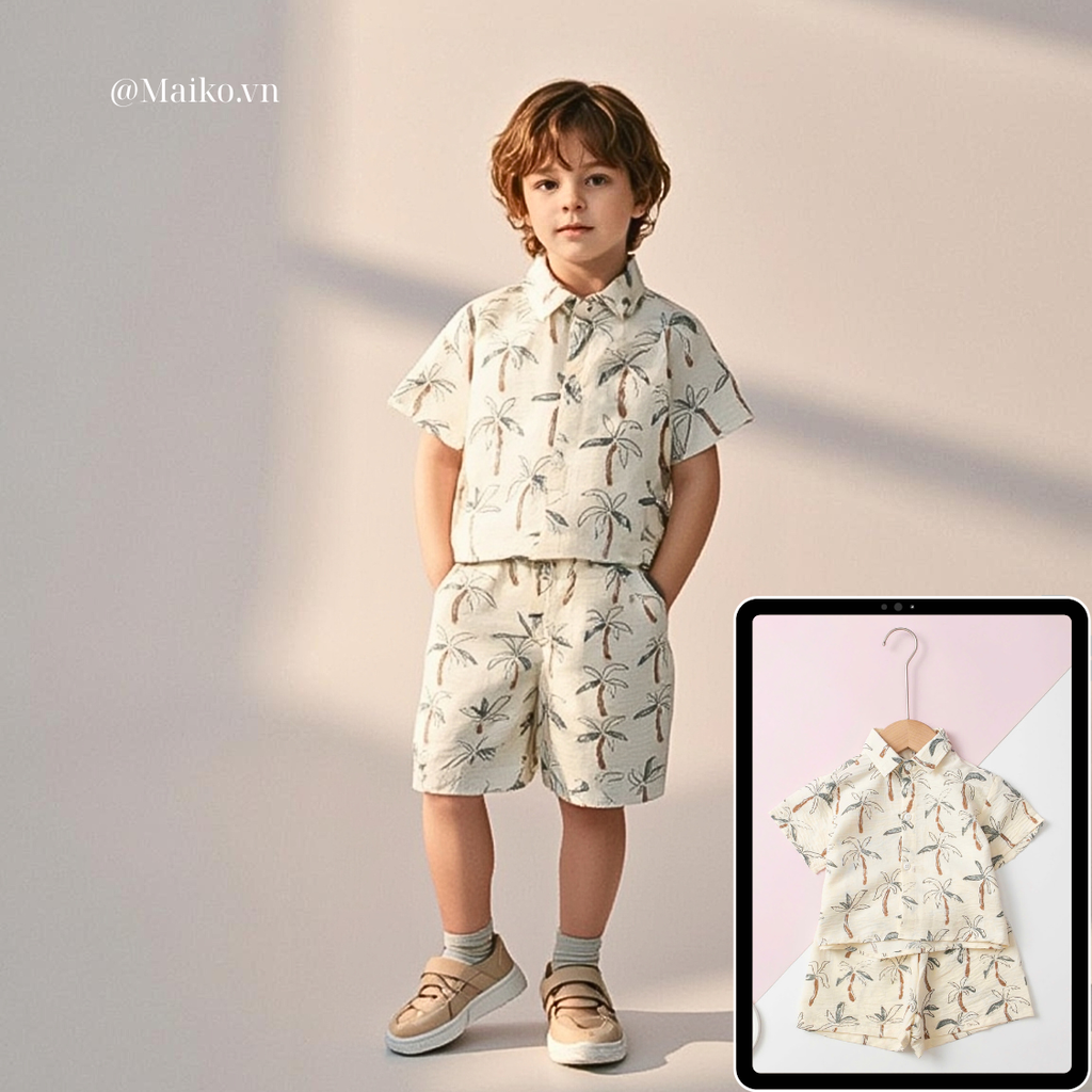 Bộ cotton xốp bé trai 4-10 Tuổi