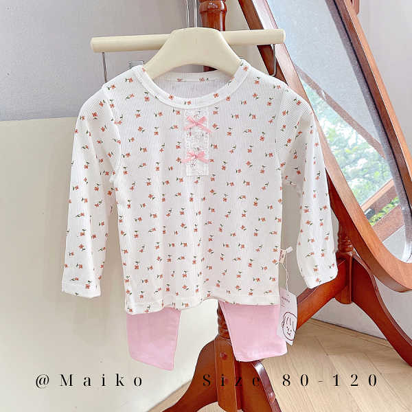 Bộ cotton 4 chiều chấm bi hoa Bé gái size 80/120