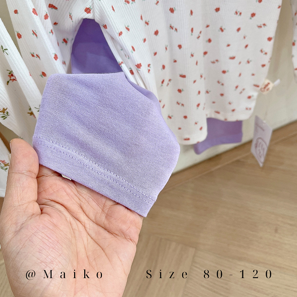 Bộ cotton 4 chiều chấm bi hoa Bé gái size 80/120