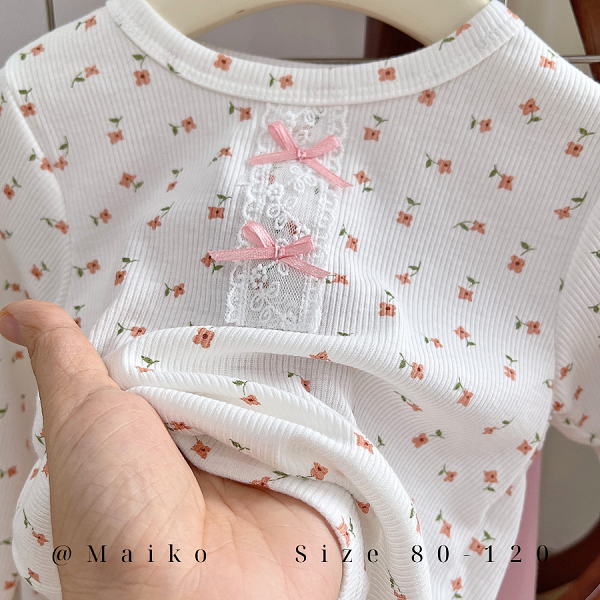 Bộ cotton 4 chiều chấm bi hoa Bé gái size 80/120