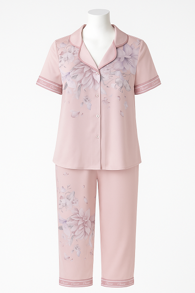 Bộ lụa Satin pijama quần dài áo cộc hoạ tiết cao cấp