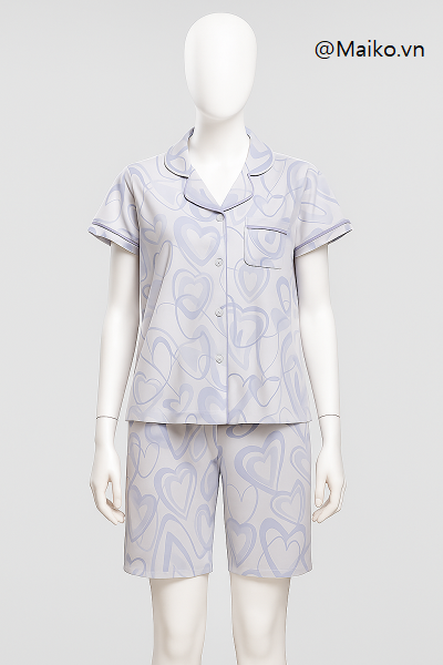 Bộ lụa satin pijama Quần đùi áo cộc tay cao cấp BL395