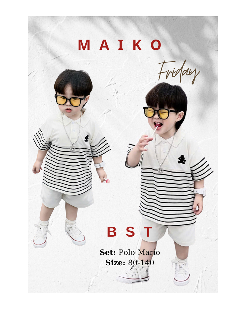 Bộ Polo phối kẻ thêu Mario 80-140