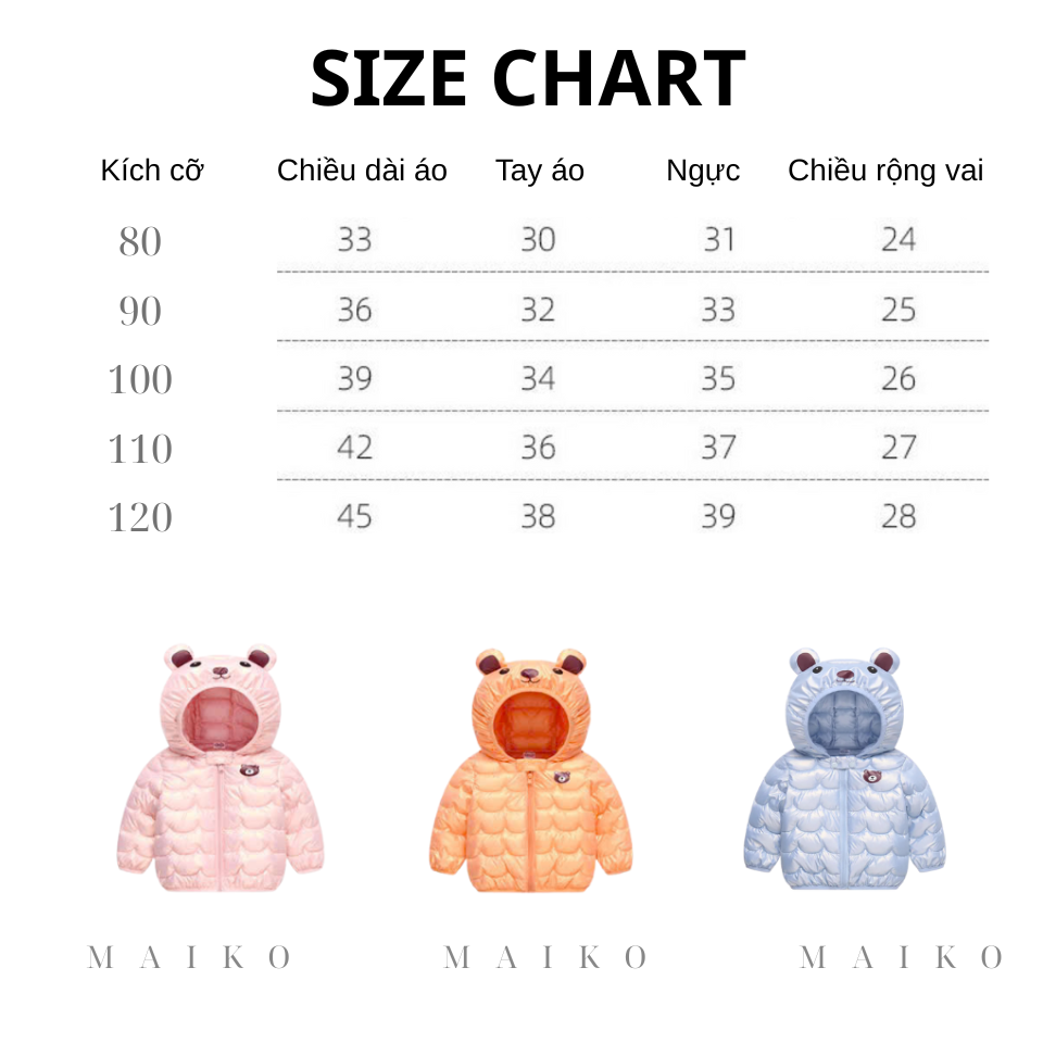 Áo phao nhũ mũ gấu Bé trai - Bé gái 80/120