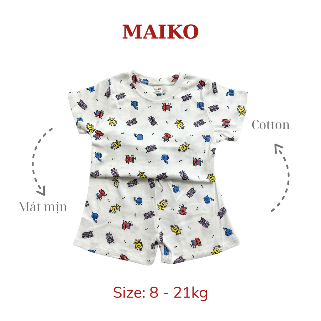 Bộ cotton cộc tay in tràn BÉ TRAI 80-120