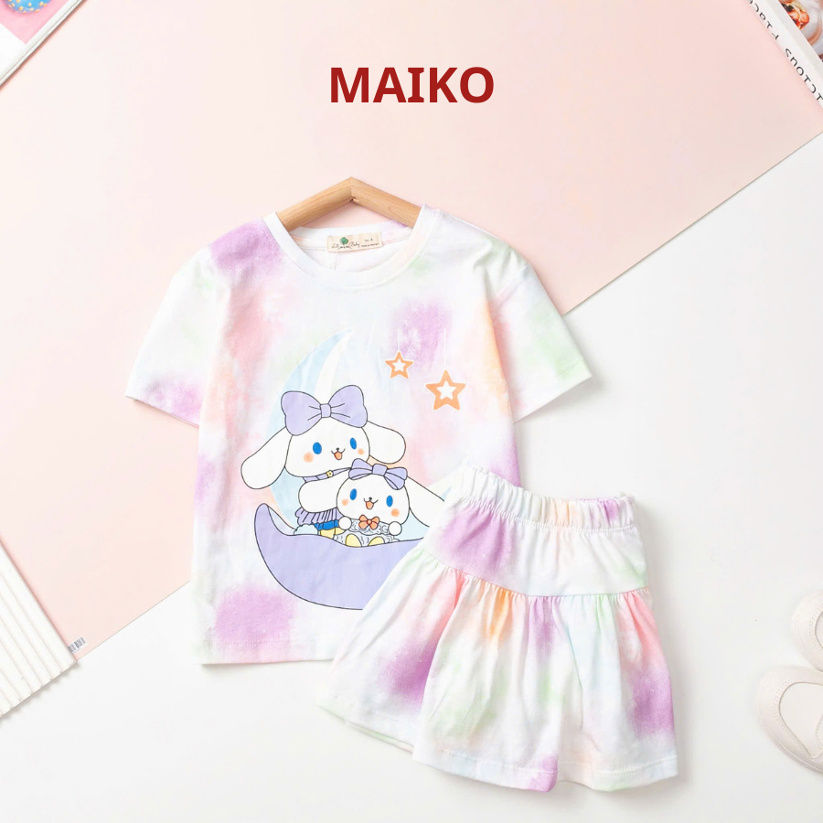 Bộ cotton vải loang chân váy Bé gái từ 15-30kg