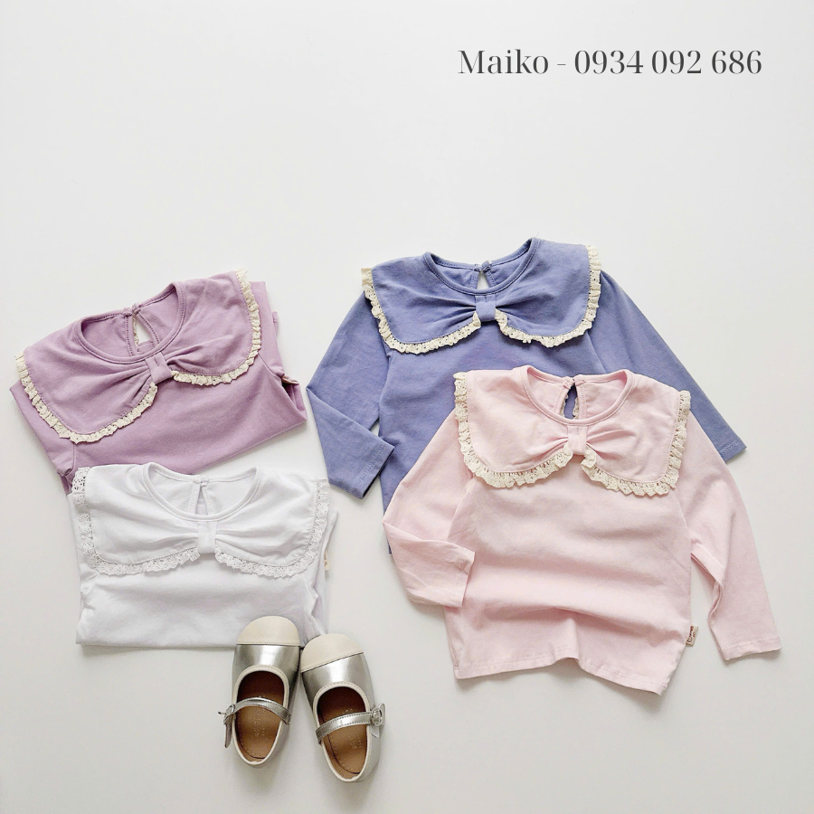 Bộ cotton 4 chiều cổ nơ Bé gái size 80-120