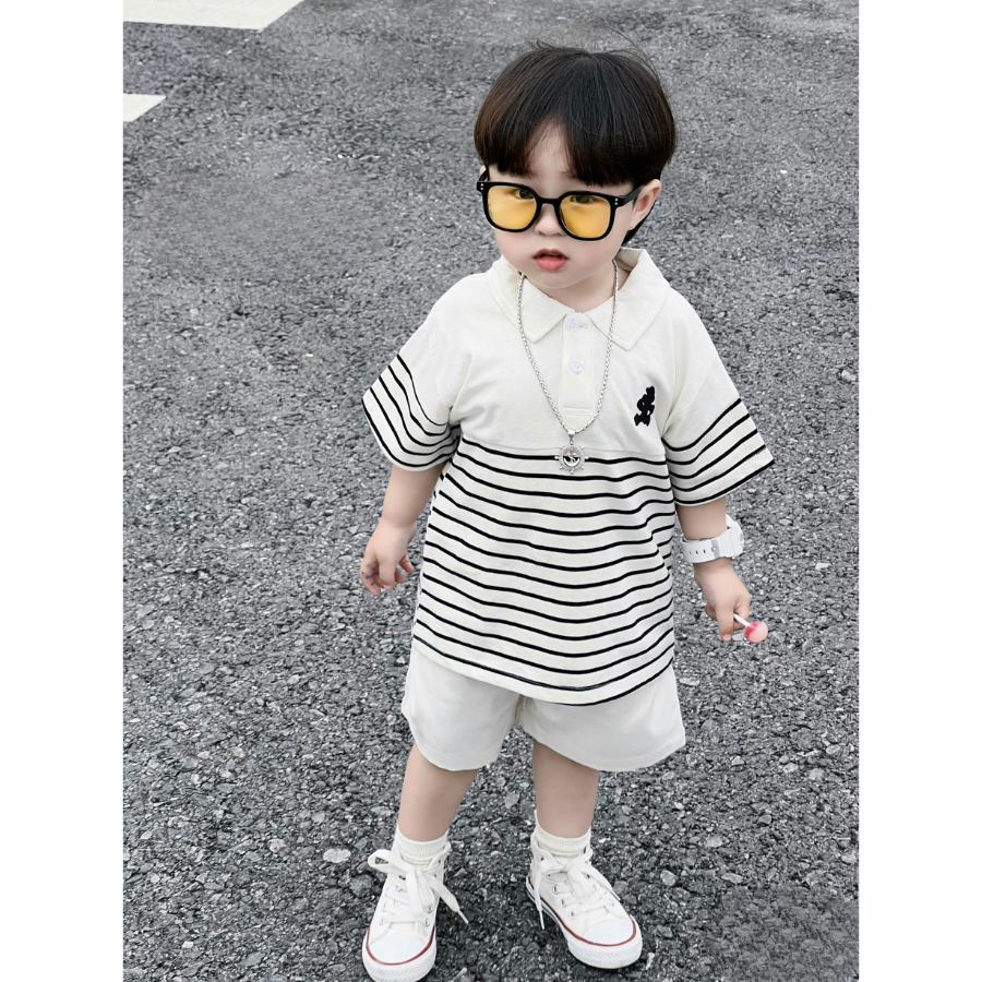 Bộ Polo phối kẻ thêu Mario 80-140