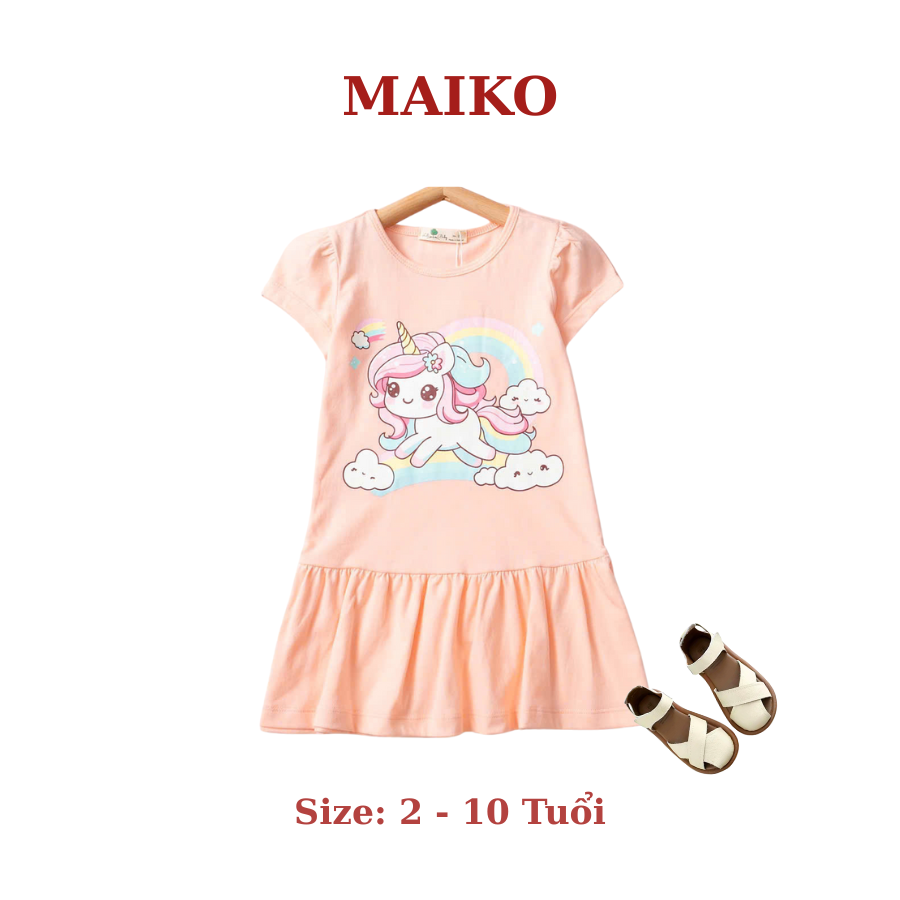 Váy cotton in hình Bé Gái 2 - 10 Tuổi