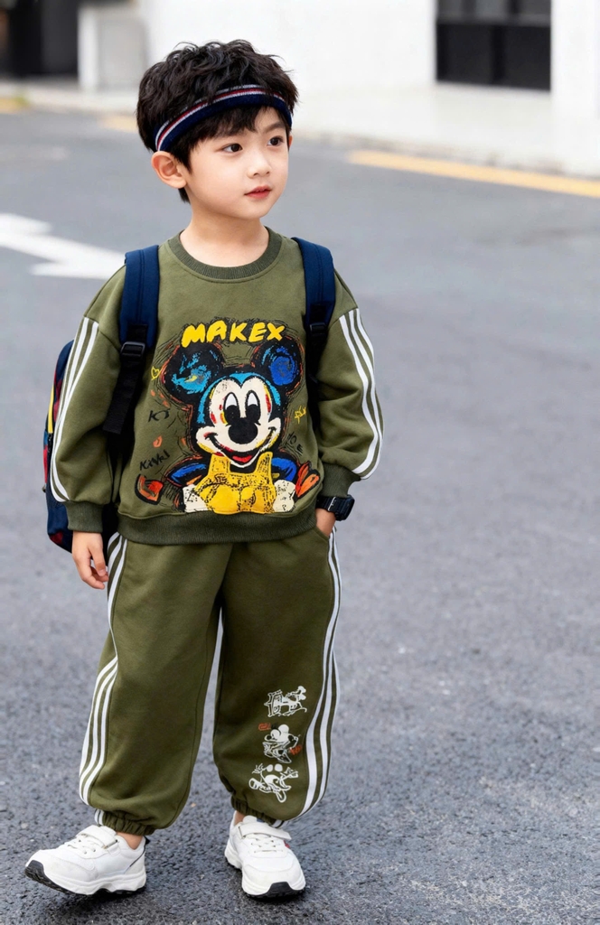 Bộ dài tay bo gấu in Mickey Bé trai/Bé gái sz 110-150