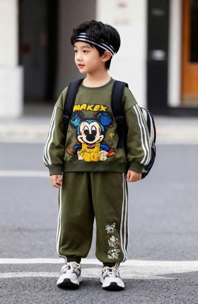 Bộ dài tay bo gấu in Mickey Bé trai/Bé gái sz 110-150