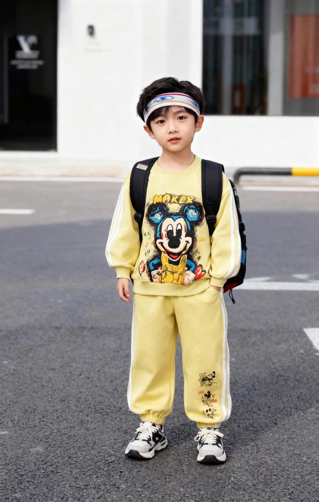 Bộ dài tay bo gấu in Mickey Bé trai/Bé gái sz 110-150