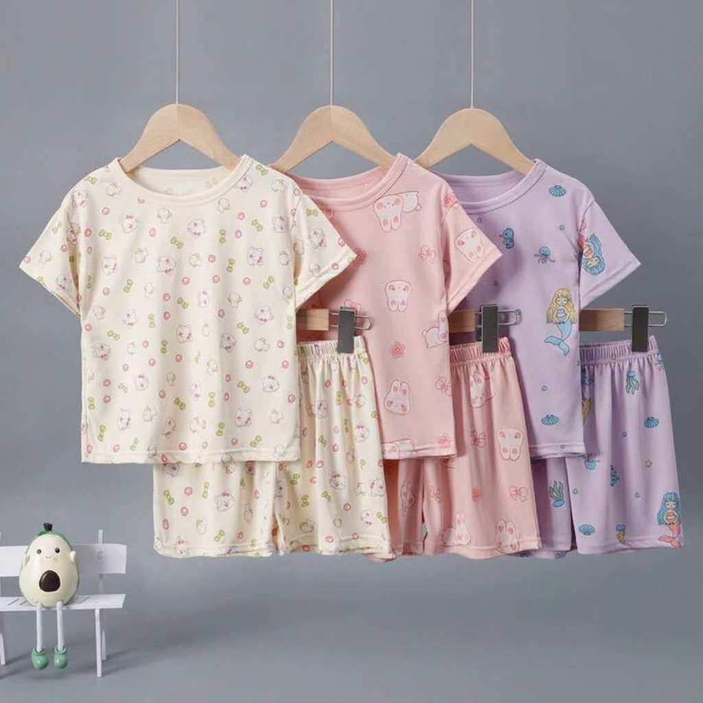BỘ CỘC TAY COTTON 4 CHIỀU IN TRÀN BÉ GÁI 4-14 TUỔI 