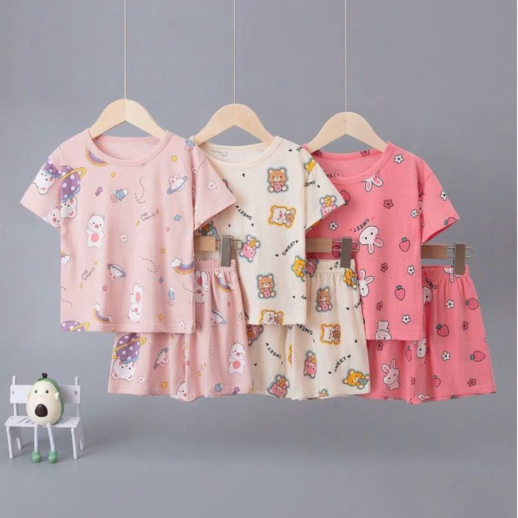 BỘ CỘC TAY COTTON 4 CHIỀU IN TRÀN BÉ GÁI 4-14 TUỔI 