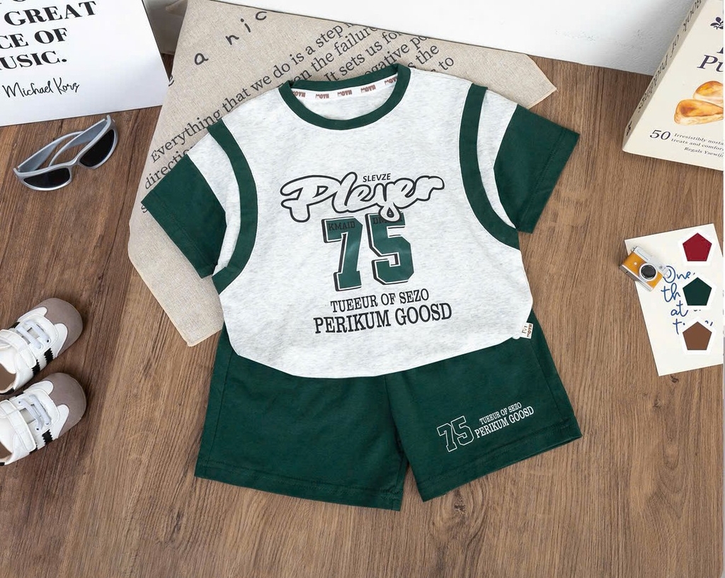 BỘ COTTON BÉ TRAI PLEYER 75 SIZE 1-7 TUỔI