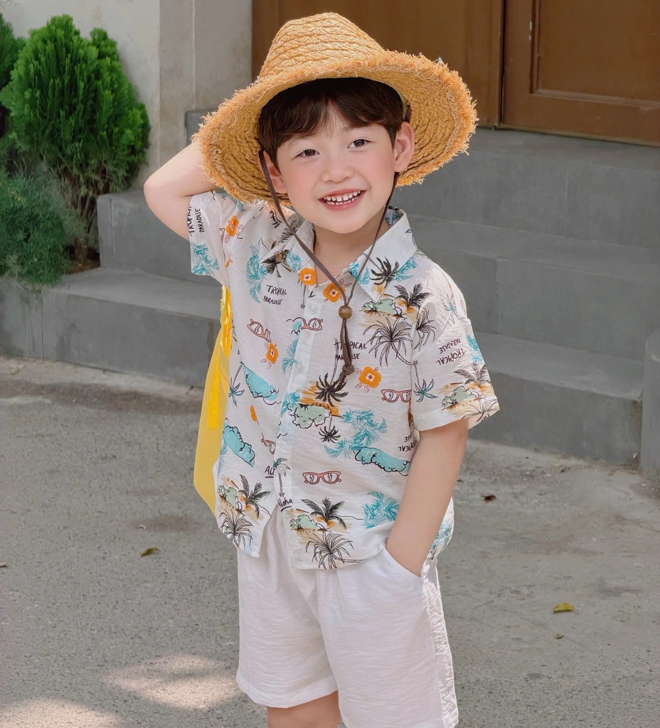 BỘ SƠ MI ĐŨI BÉ TRAI ĐI BIỂN TROPICAL SIZE 80-140